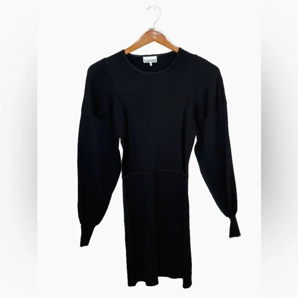 Ganni - Black Knit Dress with Balloon Sleeve - size Medium - LIKE NEW - Picture 4 of 16